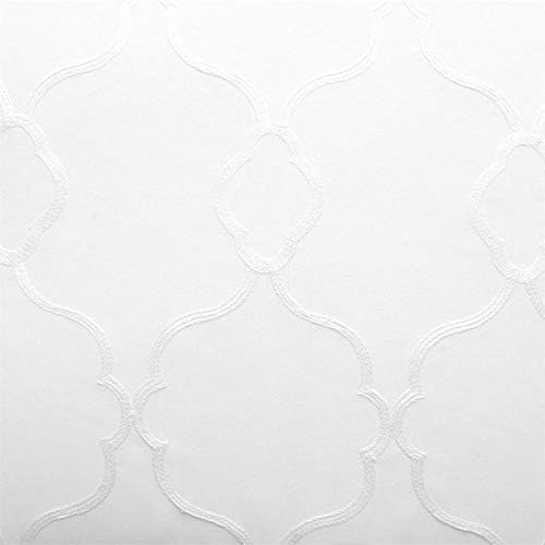 MIUCO Moroccan Embroidery Semi Sheer Curtains Faux Linen Grommet Window Curtains for Bedroom Living Room 63 Inch Length 2 Panels, Pure White-Ruum Studio Home