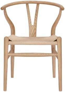 Wishbone Chair Natural Solid Wood Dining Chair/Hans Wegner Y Chair Rattan and Wood Accent Armrest Chairs - Ash Wood Chairs (Ash Wood + Natural Color)-Ruum Studio Home