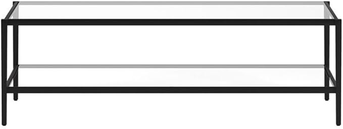 Henn&Hart 54" Wide Rectangular Coffee Table with Glass Shelf in Blackened Bronze, Modern coffee tables for living room, studio apartment essentials-Ruum Studio Home