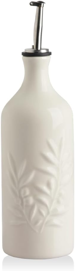 Sweejar Ceramic Olive Oil Dispenser Bottle, 20 Oz Relief Opaque Oil Cruet Protects Oil To Reduce Oxidation, Suitable for Storage Oil, Vinegar, Soy Sauce, Coffee Syrup, Liquids, Set of 1 (Beige)-Ruum Studio Home