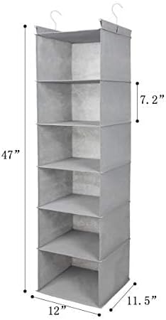 MAX Houser 6 Tier Shelf Hanging Closet Organizer, Closet Hanging Shelf with 2 Sturdy Hooks for Storage,2 Pack, Foldable (Light Grey)-Ruum Studio Home