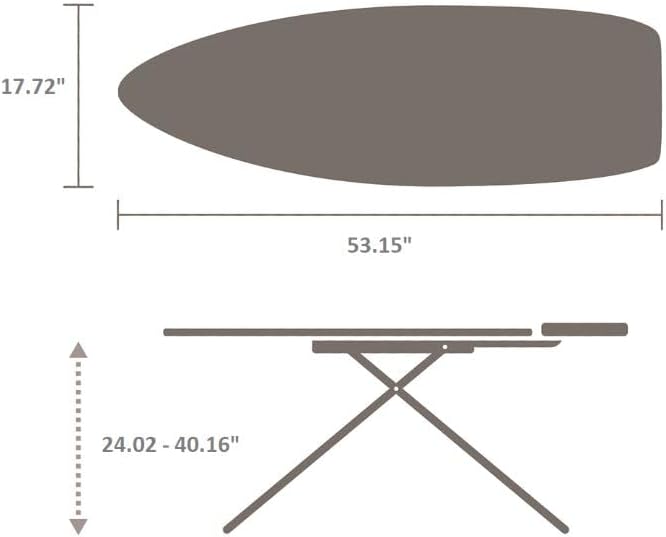 Brabantia Size D Ironing Board (53x18 in) Heat Resistant Parking Zone, Silver Frame, Non-Slip Feet, Suitable for Sit Down Ironing (Spring Bubbles)-Ruum Studio Home