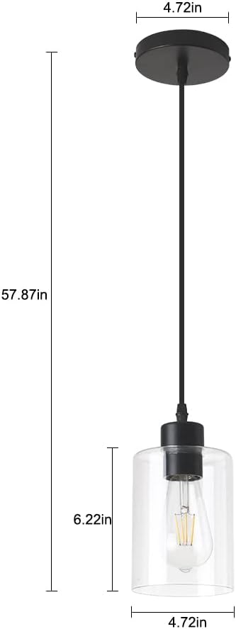 Modern Black Farmhouse Clear Glass Cylinder Pendant Light Fixture,Island Lights for Kitchen,Mini Pendant Lighting for Kitchen Island Decor - 4.75 Inch Shade, 2-58 Inch Cord(1 Pack)-Ruum Studio Home