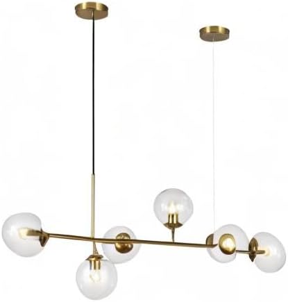 KCO Lighting 6 Light Bubble Chandelier Lighting Clear Glass Globe Chandelier Brass Gold Linear Pendant Light Mid Century Modern Pendant Light for Living Room Kitchen Island Dining Room-Ruum Studio Home