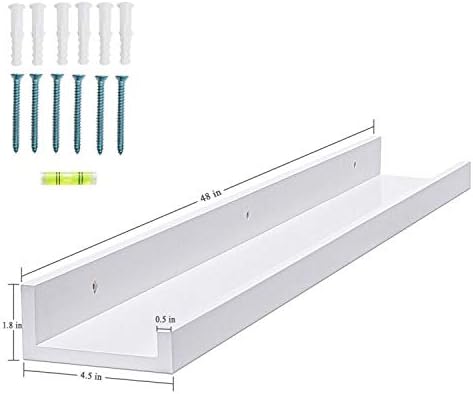AZSKY 48 Inch White Picture Ledge Shelf Long Floating Shelves Set of 2 Wall Picture Shelf Pine Photo Frames Narrow Picture Ledge Mounting Hardware Included-Ruum Studio Home
