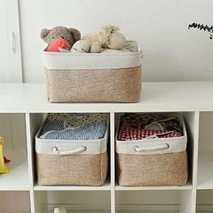 Fabric Storage Baskets - Rectangular Baskets for Organizing Fabric, Shelves & Decorative Use (White & Khaki)-Ruum Studio Home