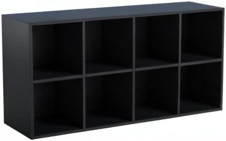 8-Cube Storage Shelf Bookcase - Wooden 4-Tier Floor Standing Open Bookshelf, Modern TV Stand up to 55 Inchs for Home and Office, Black-Ruum Studio Home