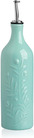 Sweejar Large Olive Oil Dispenser Bottle with Spout, 24 Oz Ceramic Oil Dispenser for Kitchen, Relief Opaque Oil Cruet, Oil Container for Cooking, EVOO, Avocado Oil, Vinegar, Pack of 1(Turquoise)-Ruum Studio Home