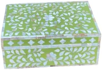 Decorative Storage Box Of Mother Of Pearl Inlay Floral Design Wooden Storage Box For Home Decoration For Living Dining & Bedroom (Olive Green_12x8x5 inch)-Ruum Studio Home