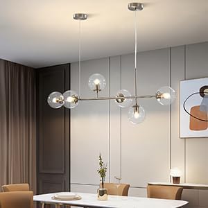 KCO Lighting 6 Light Bubble Glass Pendant Light Mid Century Modern Globe Sputnik Chandelier Linear Chandelier Lighting Brushed Nickel Hanging Light Fixture for Kitchen Island Dining Room-Ruum Studio Home