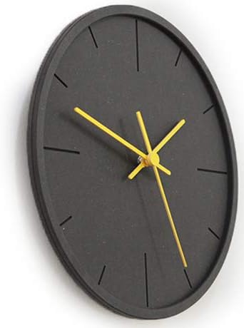 Stephanie Imports Modern Minimalist Dark Concrete Silent Wall Clock (Yellow Hands)-Ruum Studio Home
