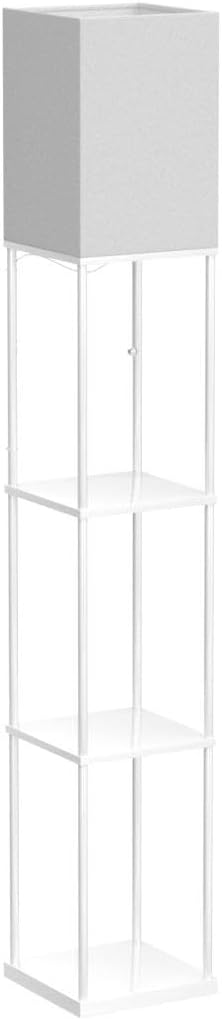 SUNMORY Shelf Floor Lamp with 3-Way Dimmable LED Bulb, Modern Square Standing Lamp with Shelves and White Shade, Corner Display Bookshelf Lamp for Living Room and Bedroom(White)-Ruum Studio Home