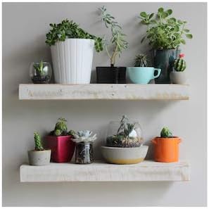 Urban Legacy Reclaimed Barnwood Planks | Floating Shelves for Wall w/Flush Mount Shelf Bracket Set Included | Set of 2 (White Wash, 18"x 7"x 2")-Ruum Studio Home