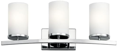 Kichler Crosby 23" Vanity Light in Chrome, 3-Light Contemporary Bathroom Light with Satin Etched Cased Opal Glass, (23" L x 8.75" H), 45497CH-Ruum Studio Home