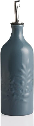 Sweejar Ceramic Olive Oil Dispenser Bottle, 20 Oz Relief Opaque Oil Cruet Protects Oil To Reduce Oxidation, Suitable for Storage Oil, Vinegar, Soy Sauce, Coffee Syrup, Liquids, Set of 1 (Fog Blue)-Ruum Studio Home