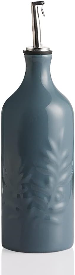 Sweejar Ceramic Olive Oil Dispenser Bottle, 20 Oz Relief Opaque Oil Cruet Protects Oil To Reduce Oxidation, Suitable for Storage Oil, Vinegar, Soy Sauce, Coffee Syrup, Liquids, Set of 1 (Fog Blue)-Ruum Studio Home