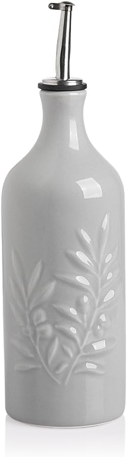 Sweejar Ceramic Olive Oil Dispenser Bottle, 20 Oz Relief Opaque Oil Cruet Protects Oil To Reduce Oxidation, Suitable for Storage Oil, Vinegar, Soy Sauce, Coffee Syrup, Liquids, Set of 1 (Gray)-Ruum Studio Home