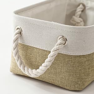 TheWarmHome Storage Basket for Organizing - 1 Pack 12x8x5.2 inch Baskets for Gifts Empty with Handles, Fabric Storage Cubes for Organizer Closet Dog Gift Cloth Toy (Whiet & Khaki)-Ruum Studio Home