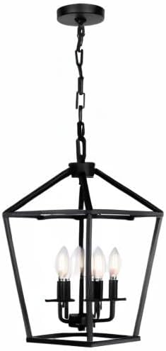 4 Light Chandelier, Industrial Ceiling Light Black Lantern Light Fixtures with Farmhouse Metal Cage Adjustable Height Rustic Geometric Hanging Light E12 Base for Kitchen Island, Entryway, Indoor-Ruum Studio Home