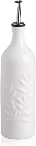 Sweejar Large Ceramic Olive Oil Dispenser Bottle, 24 Oz Relief Opaque Oil Cruet Protects Oil To Reduce Oxidation, Storage Oil, Vinegar, Soy Sauce, Coffee Syrup, Liquids, Set of 1 (White)-Ruum Studio Home