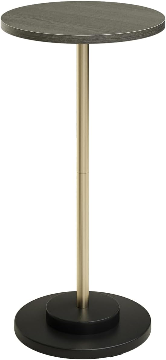 Masupu Drink Table, Round Side Table for Small Spaces, Pedestal Side Table, Small End Table with Metal Base, for Living Room, Bedroom, Bathroom, Grey-Ruum Studio Home