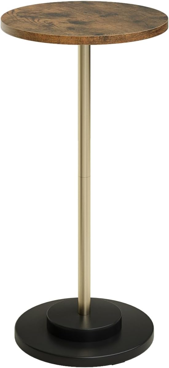 Masupu Drink Table, Round Side Table for Small Spaces, Pedestal Small End Table with Metal Base, for Living Room, Bedroom, Bathroom, Rustic Brown-Ruum Studio Home