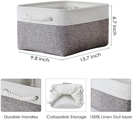TheWarmHome Storage Bins for Shelves - 13.8L×9.8W×6.7H inch 3 Pack Medium Collapsible Storage Baskets for Organizing | Fabric Storage Cubes for Linen Closet Toy Home (White&Grey)-Ruum Studio Home