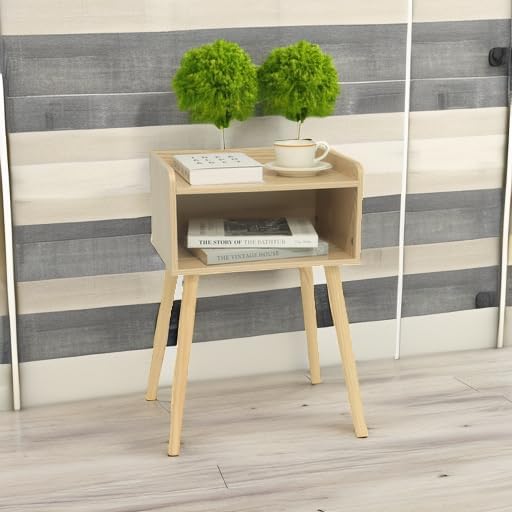 MaxSmeo Nightstand, Mid Century Modern Side Table Bedroom with Storage, Small End Bedside Table with Solid Wood Legs for Living Room, Office Small Spaces (Natural)-Ruum Studio Home
