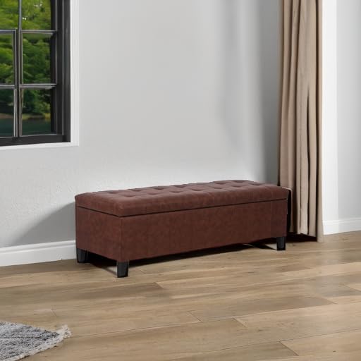Joveco 51 Inch Storage Ottoman Bench,Tufted Leather Storage Bench for Bedroom (51”,Brown)-Ruum Studio Home