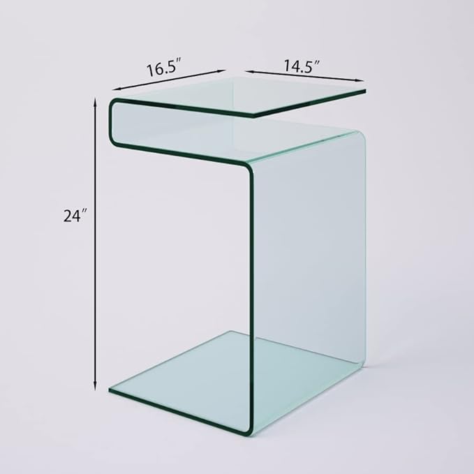 Glass Nightstand,Side Table,S-Shaped End Table for Living Room,Bedside Table for Bedroom (Clear)-Ruum Studio Home