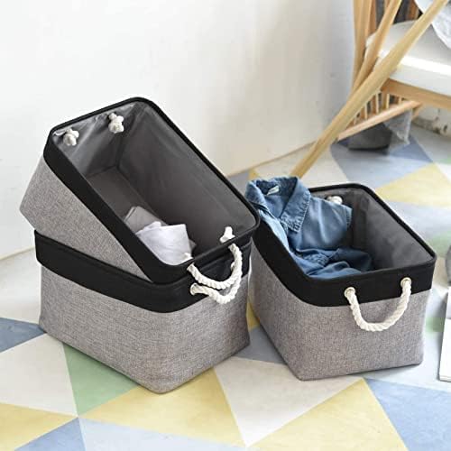 Organization and Storage Bins for Shelves - 16x12x8 inch Large 3 Pack Fabric Storage Cubes Collapsible Baskets for Shelves with Rope, Storage Basket for Organizing Cloth Laundry (Black & Grey)-Ruum Studio Home