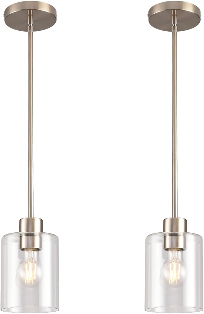 Brushed Nickel Pendant Lights,Modern Farmhouse Pendant Light,Light Fixture Kitchen Pendant Mini Hanging Light for Sink Island,Adjustable Height,Home Décor Lighting (Brushed Nickel 2 pack Stem Rod)-Ruum Studio Home