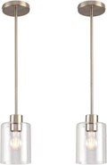 Brushed Nickel Pendant Lights,Modern Farmhouse Pendant Light,Light Fixture Kitchen Pendant Mini Hanging Light for Sink Island,Adjustable Height,Home Décor Lighting (Brushed Nickel 2 pack Stem Rod)-Ruum Studio Home