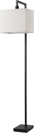 Globe Electric 61000052 60" Floor Lamp, Matte Black, Square White Fabric Shade, On/Off Rotary Switch on Socket, Square Rod, Reading Lamp, Home Office Accessories, Home Décor, Home Improvement-Ruum Studio Home