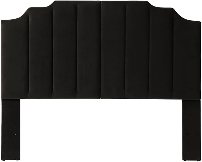 24KF Black Velvet Tufted Queen Upholstered Headboard, Modern Vertical Channel Design California Queen/Full Headboard with Stepped Silhouette Top Edge,Black-Ruum Studio Home