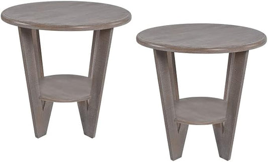 Rustic Farmhouse End Table with Storage Shelf, French Country Accent Side for Family, Dinning or Living Room, Small Spaces, Modern, Round, Vintage Blue Finish, Curved Leg-Ruum Studio Home