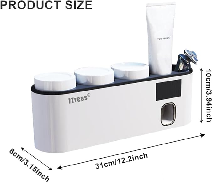 Toothbrush Cleaning Holder, Self Adhesive Toothbrush Holder with 3 Cups, Automatic Toothpaste Squeezer Dispenser Bathroom Accessories Set (White)-Ruum Studio Home