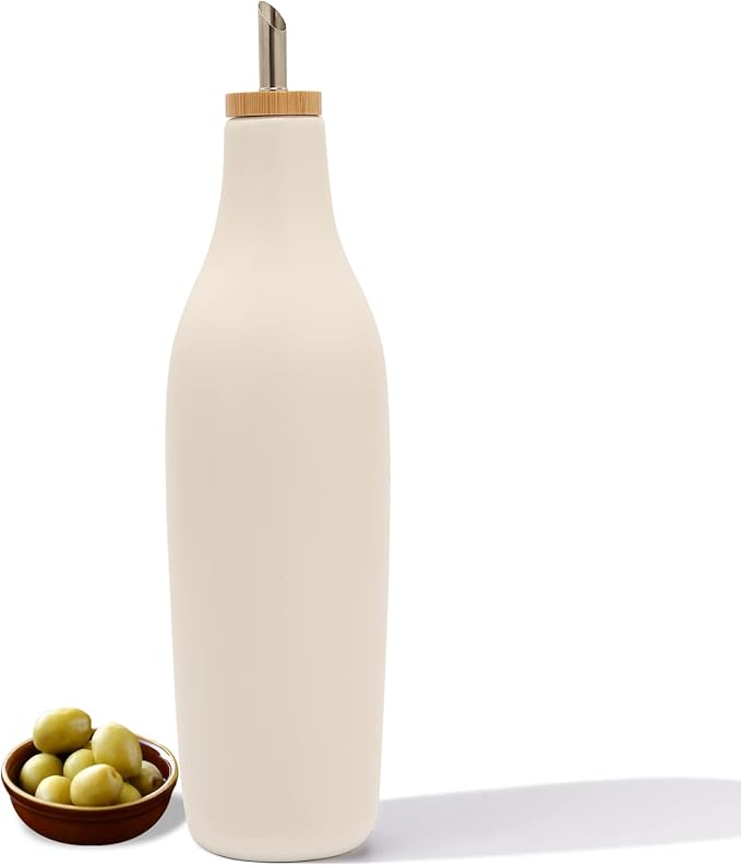 HOMCDALY Ceramic Olive Oil Dispenser for Kitchen, Stoneware 16oz Oil and Vinegar Bottles Dispenser, Kitchen Dispenser Bottle for EVOO Vinegar Syrups, Modern Farmhouse Design(W)-Ruum Studio Home