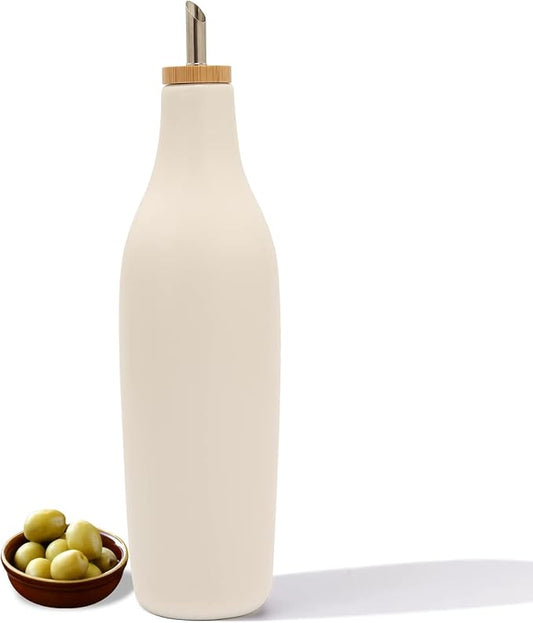 HOMCDALY Ceramic Olive Oil Dispenser for Kitchen, Stoneware 16oz Oil and Vinegar Bottles Dispenser, Kitchen Dispenser Bottle for EVOO Vinegar Syrups, Modern Farmhouse Design(W)-Ruum Studio Home