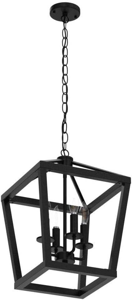 BrightHome Farmhouse Chandelier 4-Light, Black Pendant Light Fixture Ceiling Hanging for Kitchen Island Dining Room, Lantern Industrial Lighting with Metal Cage Adjustable Height for Entryway Foyer-Ruum Studio Home
