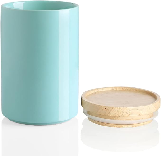 Sweejar Kitchen Canisters Ceramic Food Storage Jar, Stackable Containers with Airtight Seal Wooden Lid for Serving Ground Coffee, Tea, Sugar, Salt and More - 28 Fl Oz (Dark Turquoise)-Ruum Studio Home