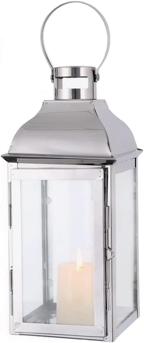 JHY DESIGN Silver Decorative Lanterns 12.5''High Stainless Steel Candle Lanterns with Tempered Glass for Indoor Outdoor Events Parities and Weddings Vintage Style Hanging Lamps-Ruum Studio Home