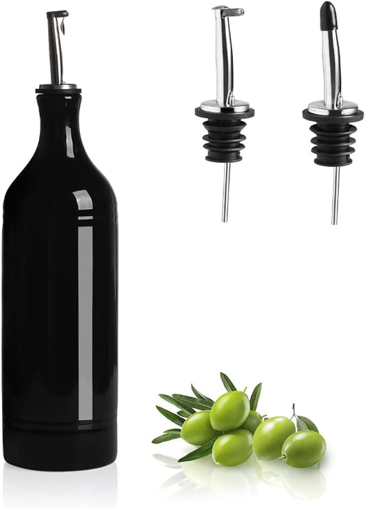 Sweejar Large Ceramic Olive Oil Dispenser Bottle, Opaque Oil Cruet Protects Oil to Reduce Oxidation, Suitable for Storage Oil, Vinegar, Soy Sauce & Other Liquids, Pack of 1, 24 Fl Oz (Black)-Ruum Studio Home