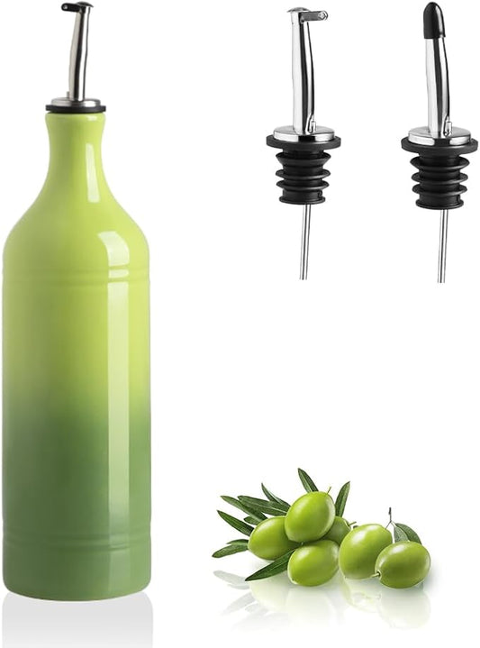 Sweejar Large Ceramic Olive Oil Dispenser Bottle, Opaque Oil Cruet Protects Oil to Reduce Oxidation, Storage Oil, Vinegar, Soy Sauce & Other Liquids, Pack of 1, 24 Fl Oz (Gradient Green)-Ruum Studio Home