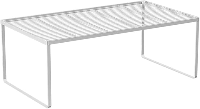 Kitchen Cabinet Storage Shelf Stackable Wire Spice Rack Organizer Heavy Duty Space Saver for Bathroom Bedroom Closet Laundry Room Office Countertop - White, Pack 1-Ruum Studio Home
