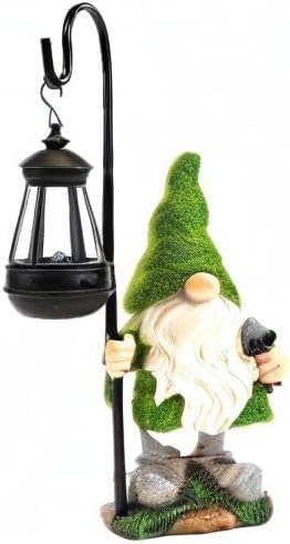 Flocked Solar Garden Gnomes Outdoor Statues 15.8”Outdoor Garden Decor LED Outdoor Decor Light Unique Housewarming Gifts Yard Art Sculptures for Patio Lawn Ornaments-Ruum Studio Home