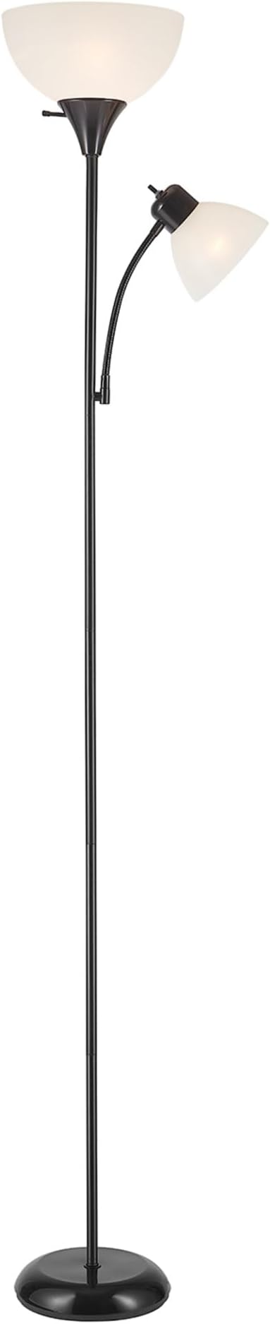 GLOBE Electric 67135 72" Torchiere Floor Lamp and Adjustable Reading Light, Matte Black, Frosted Shade, Dual Rotary Switch, 3-Step Dimming, Modern Lighting for Living Room or Office-Ruum Studio Home