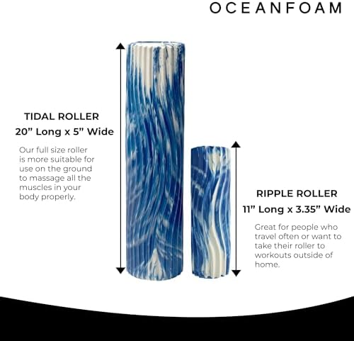 Oceanfoam Tidal Roller - Royal Marbled - Muscle Massage Foam Roller for Back Pain & Stretching - Firm and Ergonomic Wide Wave Textured - Yoga, Athletics, & Wellness - Full Size, 20" x 5"-Ruum Studio Home