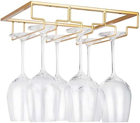 Wine Glass Rack - Under Cabinet Stemware Wine Glass Holder Glasses Storage Hanger Metal Organizer for Bar Kitchen Gold-Ruum Studio Home