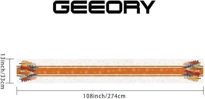 GEEORY Fall Watercolor Trees & Maple Leaves Striped Table Runner 13x108 Inch, Rustic Farmhouse Autumn Thanksgiving Decor for Kitchen, Dining, Indoor/Outdoor Holiday Dinner Party Orange GT157-108-Ruum Studio Home